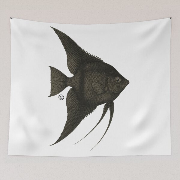 Item preview, Black Angelfish - Vintage Japanese Style - Angel Fish designed and sold by Kabuji Store.
