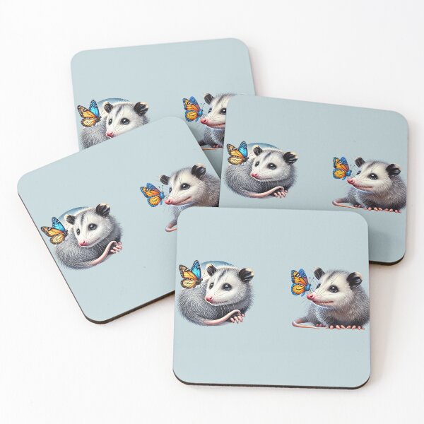 Item preview, Butterfly Friends – Opossums with Beautiful Butterflies Set of 2 designed and sold by EmeraldeaArt.