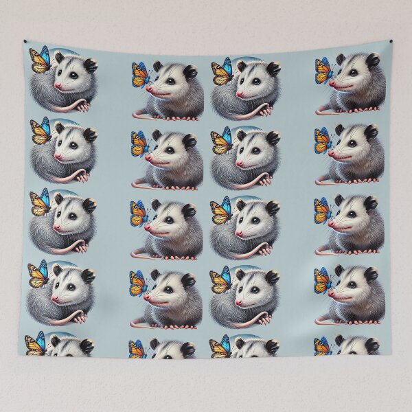 Item preview, Butterfly Friends – Opossums with Beautiful Butterflies Set of 2 designed and sold by EmeraldeaArt.