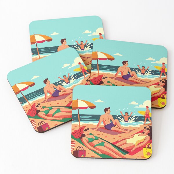 Artikelvorschau, Sommertag am Strand – Illustrierter Urlaubsaufkleber entworfen und verkauft von MikokoDesigns.