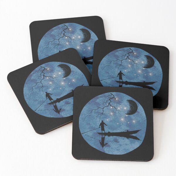 Item preview, Boat Dreams in Lunar Glow – Night Lake Scene with Moon and Storm | Dreamy Surreal Design designed and sold by JAGA-ALIME.