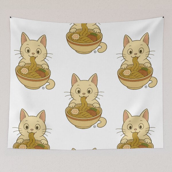 Item preview, White Cat Eating Ramen - Noodle Cat Japanese Kawaii Ramen Neko designed and sold by Kabuji Store.