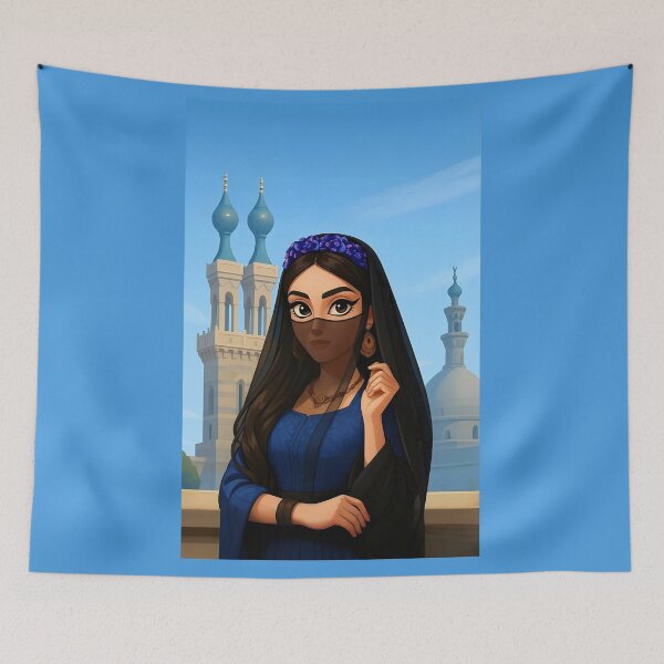Item preview, Egyptian woman wearing national traditional costume of egypt and black transparent burqa designed and sold by TuyaArts.