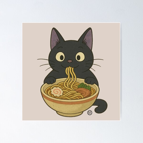 Item preview, Black Cat Eating Ramen - Noodle Cat Japanese Kawaii Ramen Neko designed and sold by Kabuji Store.