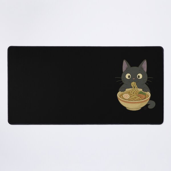 Aperçu de l'œuvre Chat noir mangeant des ramen - Chat aux nouilles, Ramen Neko japonais Kawaii créée et vendue par Kabuji Store.