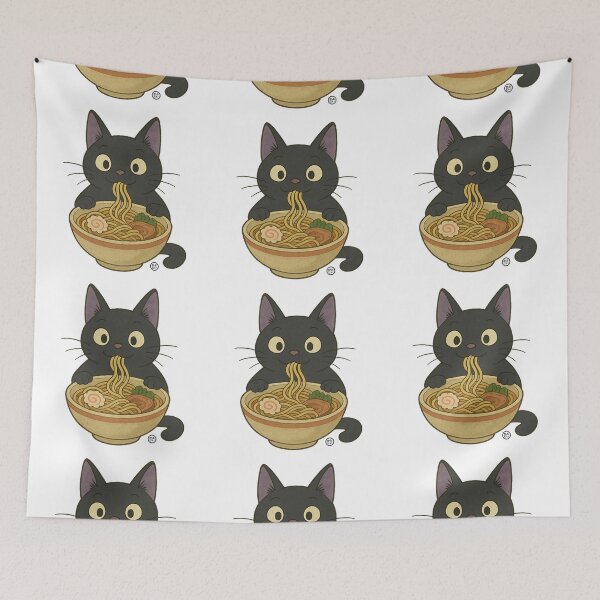 Item preview, Black Cat Eating Ramen - Noodle Cat Japanese Kawaii Ramen Neko designed and sold by Kabuji Store.