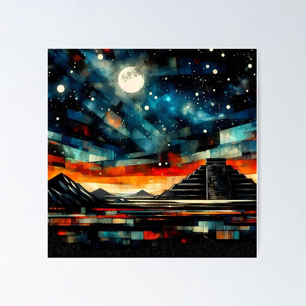 Item preview, Aztec Nights | Moonlit Teotihuacan Under a Starry Sky designed and sold by Stoneflower-Art.