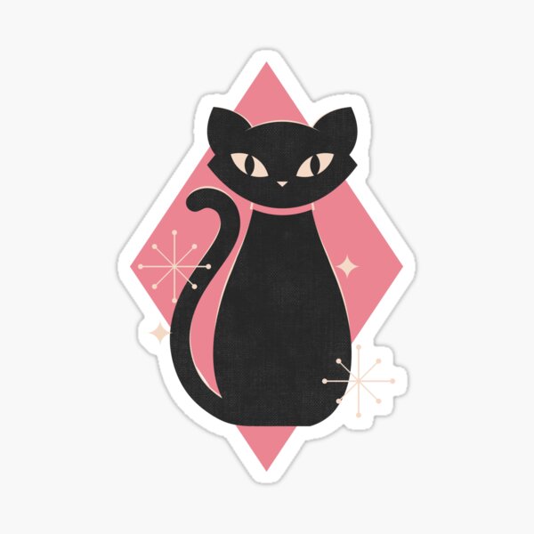 Mid Century Black Cat - on candy pink Sticker