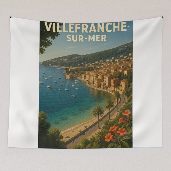 Item preview, Villefranche-sur-Mer Bay View with Palms and Riviera Coastline designed and sold by Places On Earth.