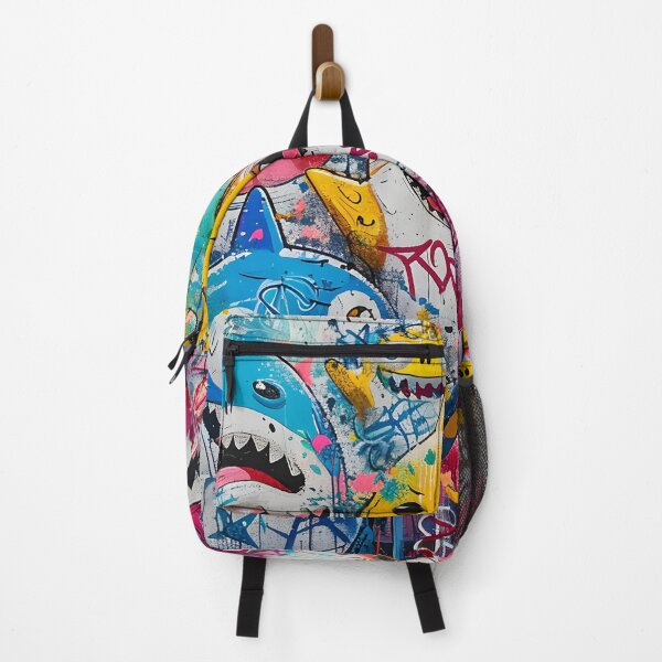 Item preview, Graffiti Happy Sharks – Neon Urban Pop Street Art Digital Design designed and sold by AnnDesignStudio.