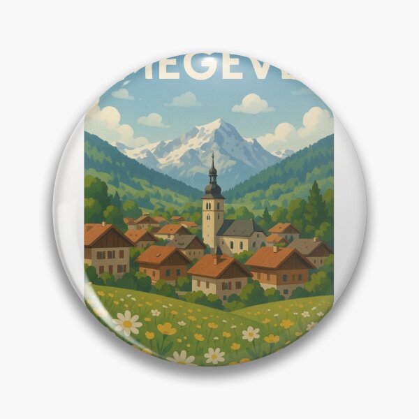 Item preview, Megève Alpine Town with Church Tower and Mont Blanc Backdrop designed and sold by Places On Earth.