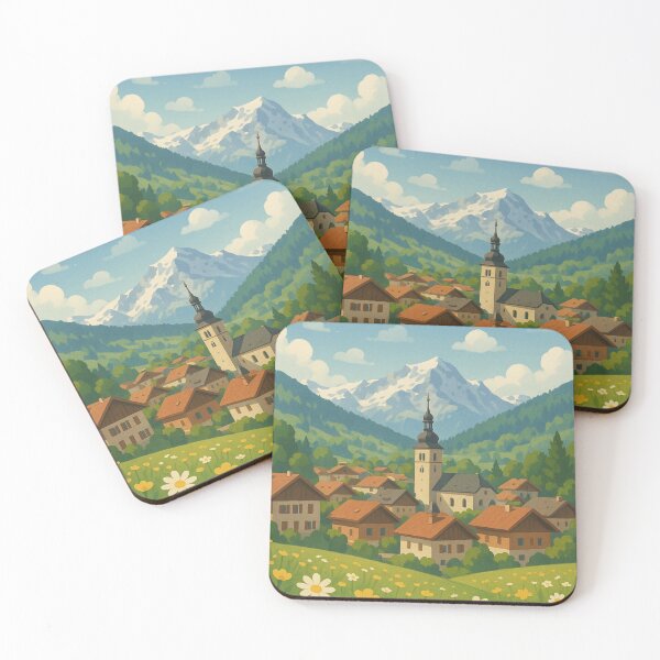 Item preview, Megève Alpine Town with Church Tower and Mont Blanc Backdrop designed and sold by Places On Earth.