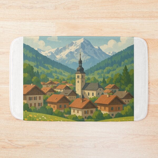 Item preview, Megève Alpine Town with Church Tower and Mont Blanc Backdrop designed and sold by Places On Earth.