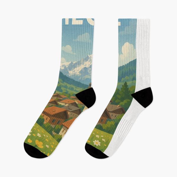 Item preview, Megève Alpine Town with Church Tower and Mont Blanc Backdrop designed and sold by Places On Earth.