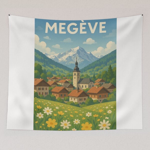 Item preview, Megève Alpine Town with Church Tower and Mont Blanc Backdrop designed and sold by Places On Earth.