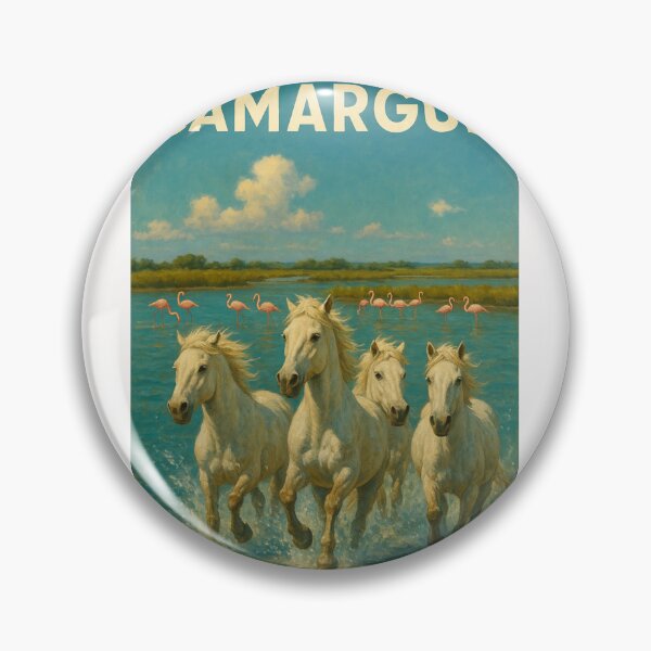 Item preview, White Camargue Horses Galloping through Wetlands with Flamingos designed and sold by Places On Earth.
