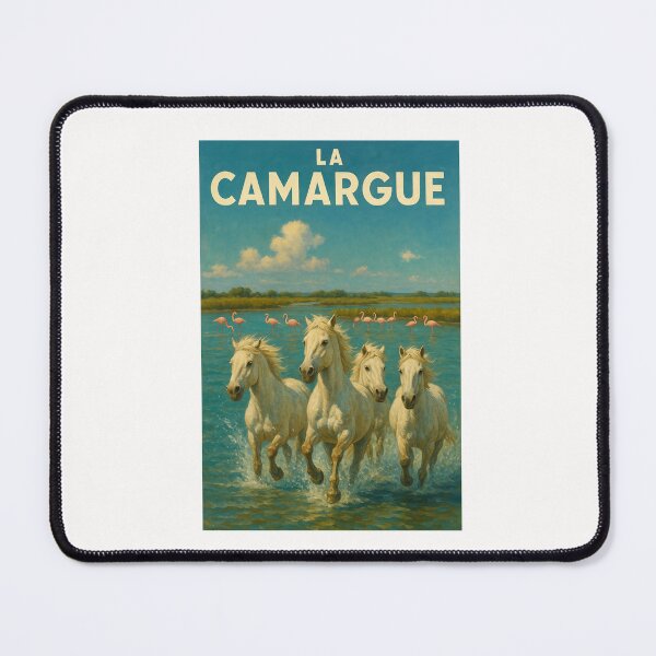 Item preview, White Camargue Horses Galloping through Wetlands with Flamingos designed and sold by Places On Earth.