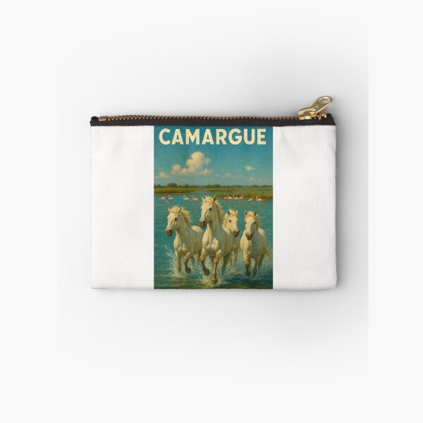 Item preview, White Camargue Horses Galloping through Wetlands with Flamingos designed and sold by Places On Earth.