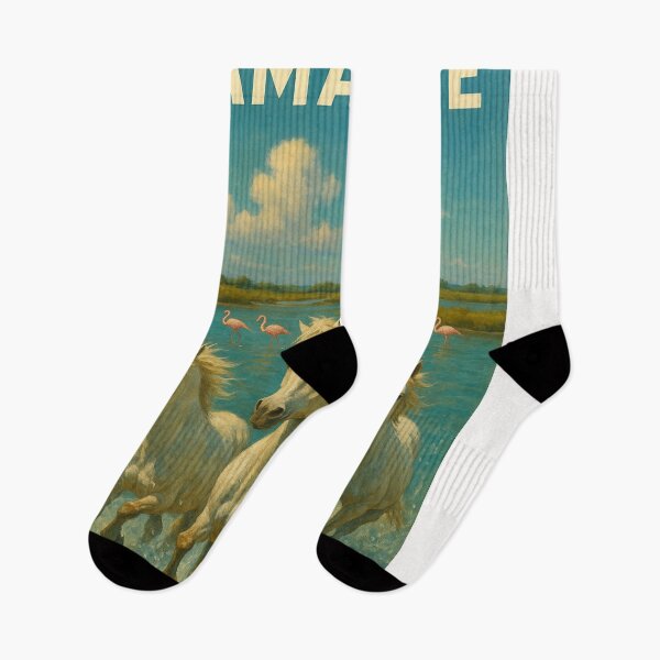 Item preview, White Camargue Horses Galloping through Wetlands with Flamingos designed and sold by Places On Earth.