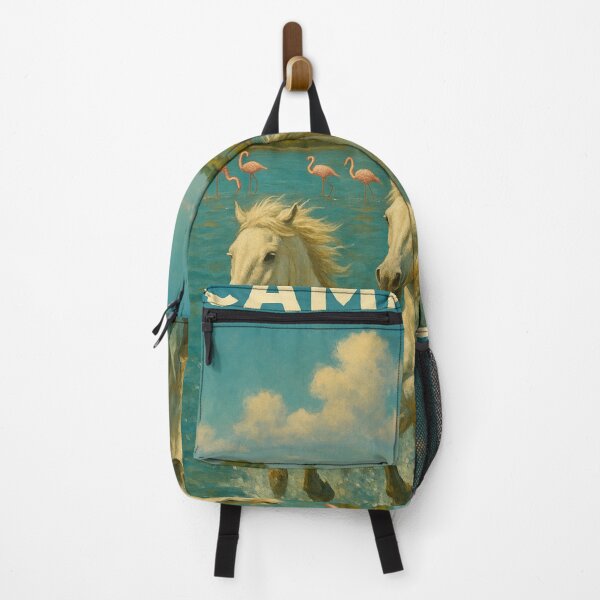 Item preview, White Camargue Horses Galloping through Wetlands with Flamingos designed and sold by Places On Earth.