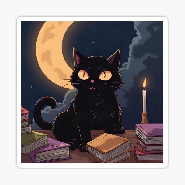 Artikel-Vorschau von Moonlit Familiar – Schwarze Katze mit Zauberbüchern und Kerzenlicht, designt und verkauft von Her Amulet.