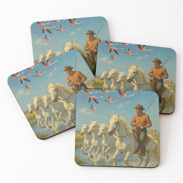 Item preview, Camargue Horseman and White Horses under Flying Flamingos designed and sold by Places On Earth.