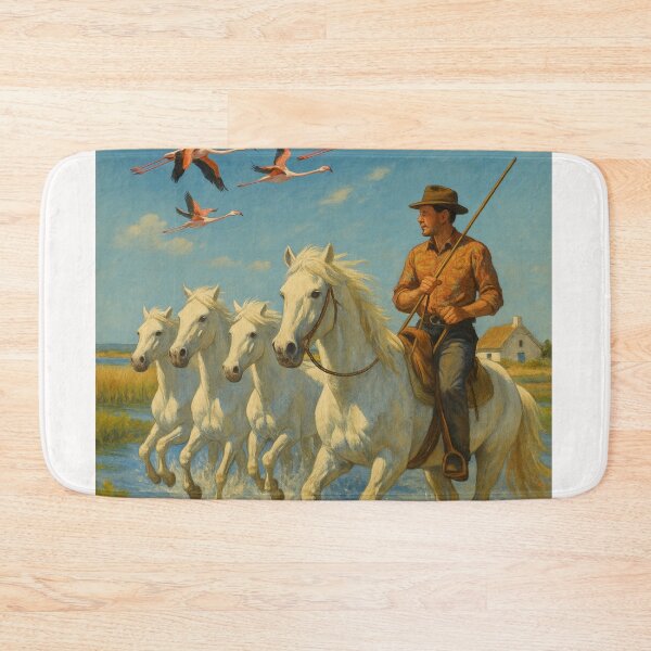 Item preview, Camargue Horseman and White Horses under Flying Flamingos designed and sold by Places On Earth.