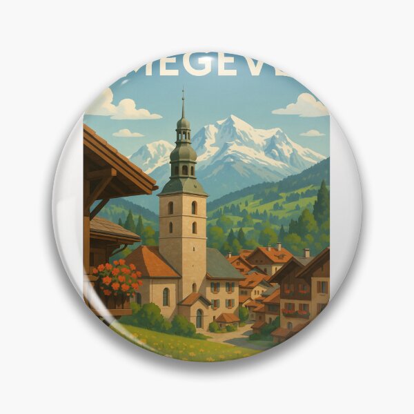 Item preview, Megève Alpine Town with Church Tower and Mont Blanc Backdrop designed and sold by Places On Earth.
