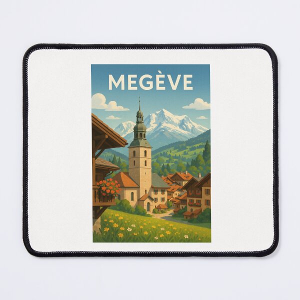 Item preview, Megève Alpine Town with Church Tower and Mont Blanc Backdrop designed and sold by Places On Earth.