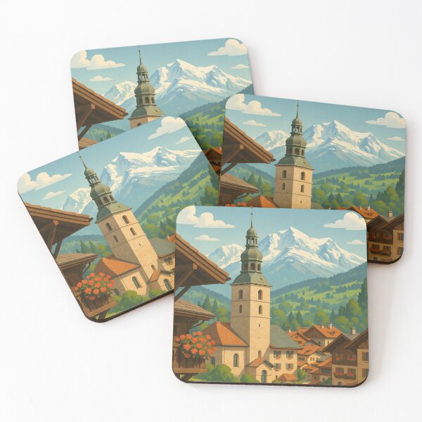 Item preview, Megève Alpine Town with Church Tower and Mont Blanc Backdrop designed and sold by Places On Earth.