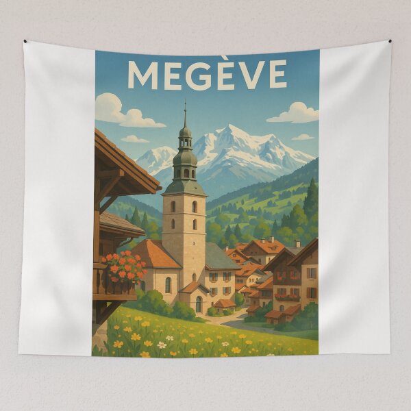 Item preview, Megève Alpine Town with Church Tower and Mont Blanc Backdrop designed and sold by Places On Earth.