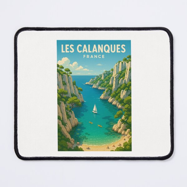 Item preview, Les Calanques Coastline with Turquoise Waters and Sailboat designed and sold by Places On Earth.