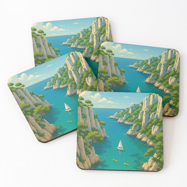 Item preview, Les Calanques Coastline with Turquoise Waters and Sailboat designed and sold by Places On Earth.