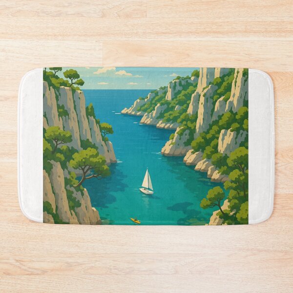Item preview, Les Calanques Coastline with Turquoise Waters and Sailboat designed and sold by Places On Earth.