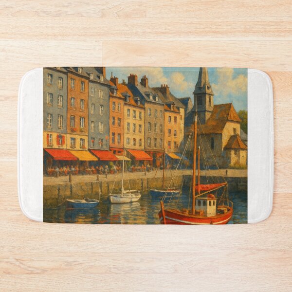 Item preview, Honfleur Harbor Scene with Half-Timbered Houses and Church designed and sold by Places On Earth.