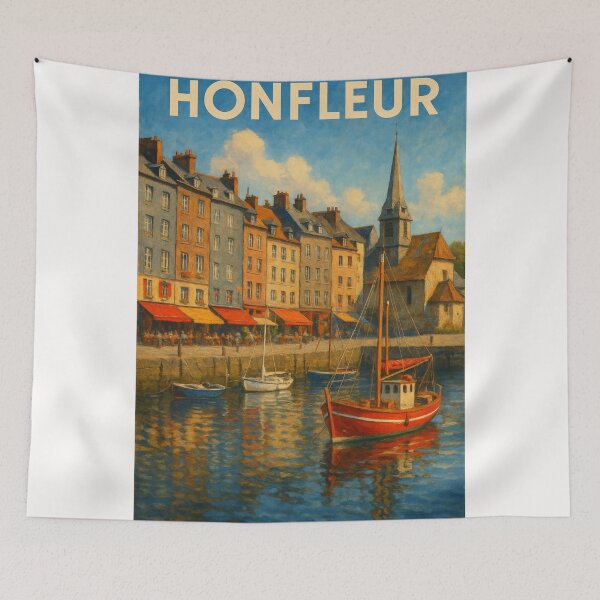 Item preview, Honfleur Harbor Scene with Half-Timbered Houses and Church designed and sold by Places On Earth.