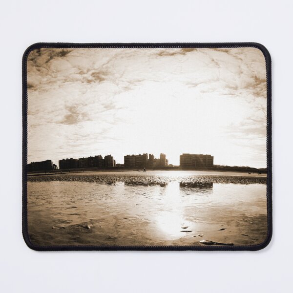 Item preview, Sunlit Beachfront View with Reflections and Skyscraper Silhouettes in sepia designed and sold by FotoMahieu.