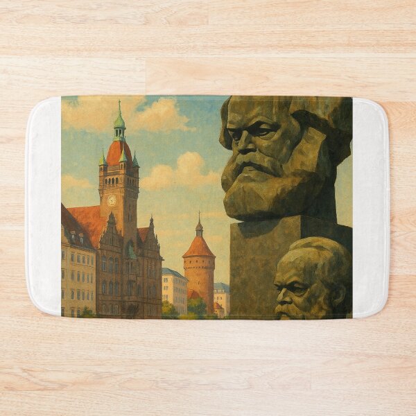 Item preview, Chemnitz Street Scene with Karl Marx Bust and Historic Towers designed and sold by Places On Earth.