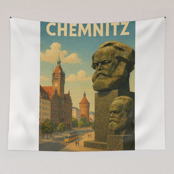 Item preview, Chemnitz Street Scene with Karl Marx Bust and Historic Towers designed and sold by Places On Earth.