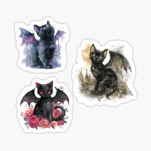 Aperçu de l'œuvre Copie de Grumpy ForesBat Winged Cats – Pack d'autocollants gothiques fantastiques Gang – Pack d'autocollants d'animaux d'automne créée et vendue par Kartepenok.