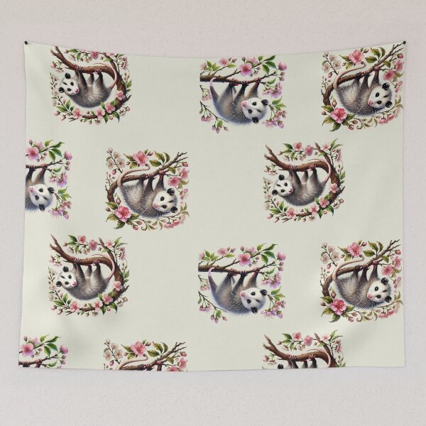 Item preview, Spring Hangout – Opossum Sakura Blossoms Set of 3 designed and sold by EmeraldeaArt.