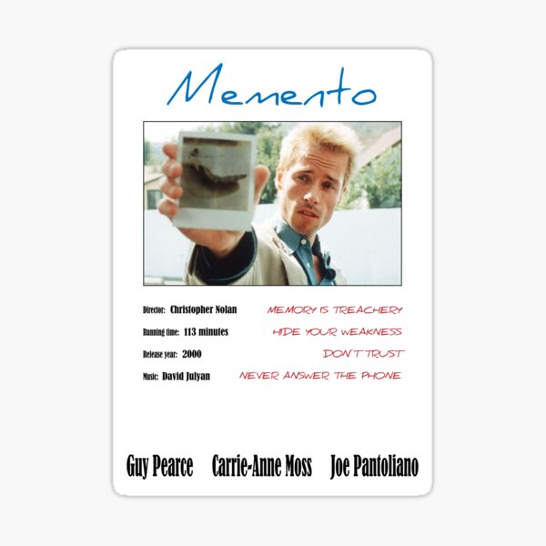 Artikel-Vorschau von Memento Alternatives Filmplakat Retro Poster / Shirt Design weißer Hintergrund=>transparent siehe Profil, designt und verkauft von filmundfarbe.