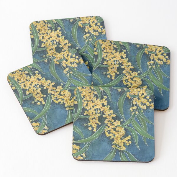 Item preview, Yellow Golden Wattle flowers, watercolor fine art painting designed and sold by Joan and Rose.
