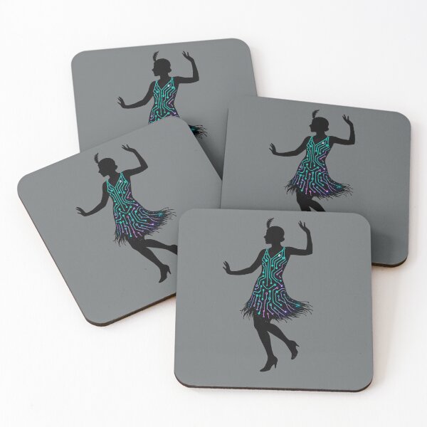Item preview, Cyber Flapper Circuit Dress – Neon Art Deco Techno Dancer Silhouette designed and sold by Shoot-The-Moon.