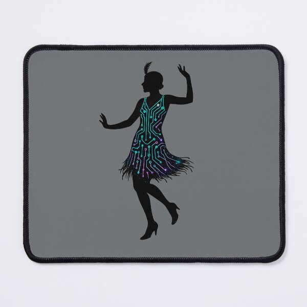 Item preview, Cyber Flapper Circuit Dress – Neon Art Deco Techno Dancer Silhouette designed and sold by Shoot-The-Moon.