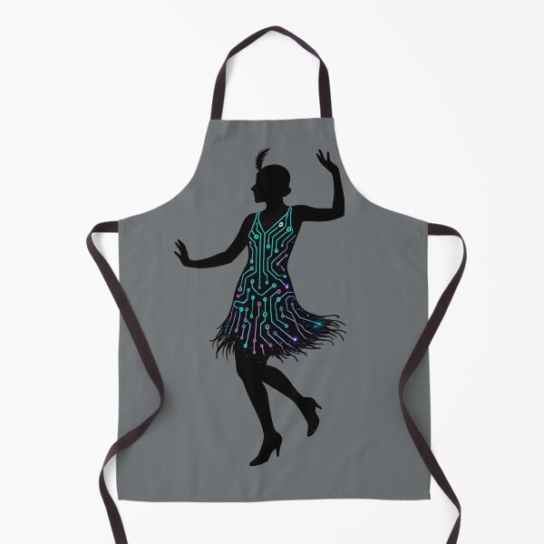 Item preview, Cyber Flapper Circuit Dress – Neon Art Deco Techno Dancer Silhouette designed and sold by Shoot-The-Moon.