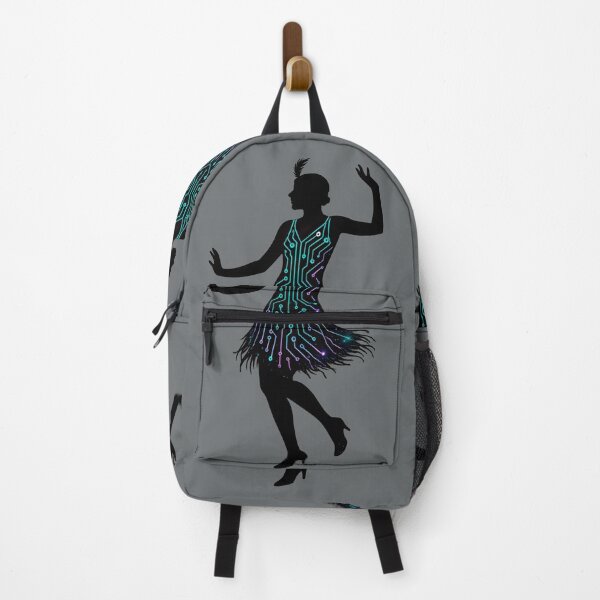 Item preview, Cyber Flapper Circuit Dress – Neon Art Deco Techno Dancer Silhouette designed and sold by Shoot-The-Moon.