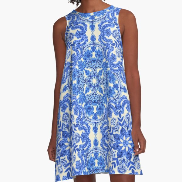 Item preview, Cobalt Blue & China White Folk Art Pattern designed and sold by micklyn.