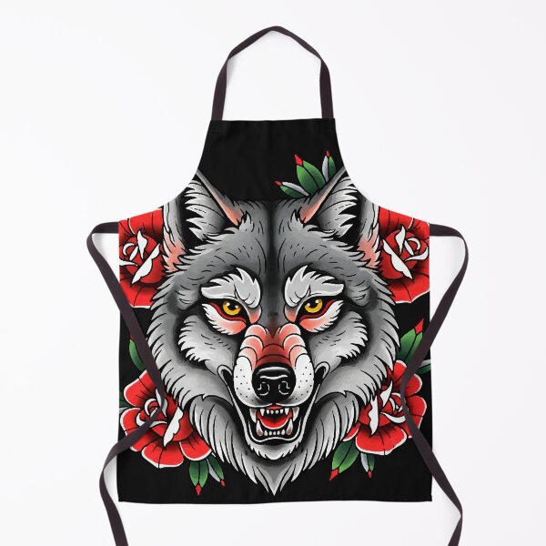 Item preview, Wolf with Red Roses – Neotraditional Tattoo Illustration designed and sold by Ojo de Lilith.