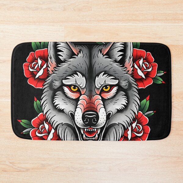 Item preview, Wolf with Red Roses – Neotraditional Tattoo Illustration designed and sold by  Ojo de Lilith.